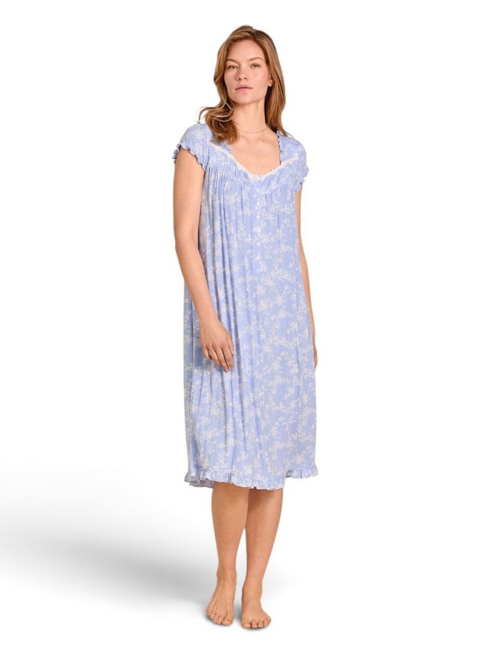 Eileen West Cornflower Toile Modal Jersey Cap Sleeve Waltz Nightgown - Picture 1 of 13